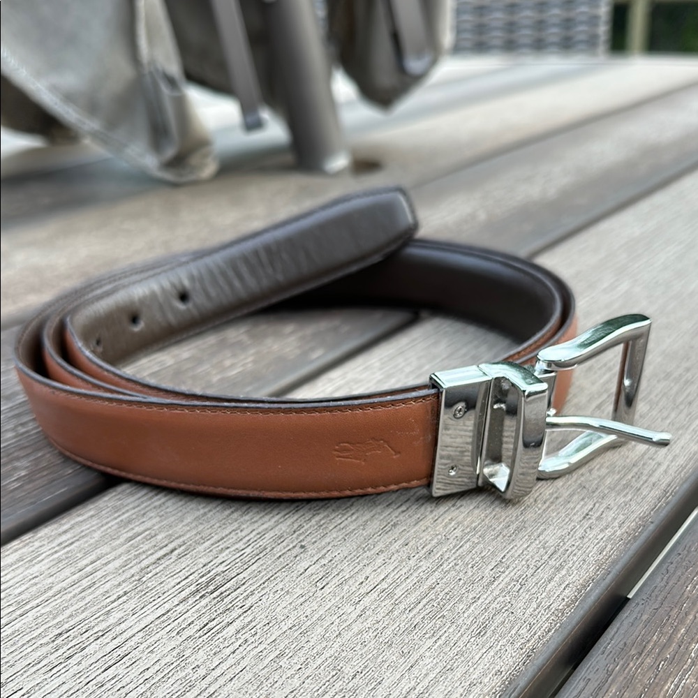 Mens Polo Ralph Lauren Brown Tan Reversible Leather Belt Like New size 50